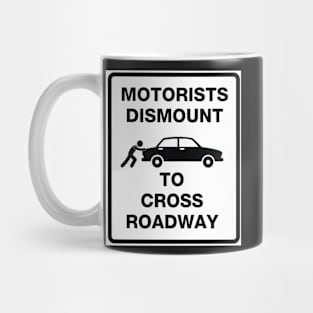 Motorists Dismount to Cross Roadway Mug